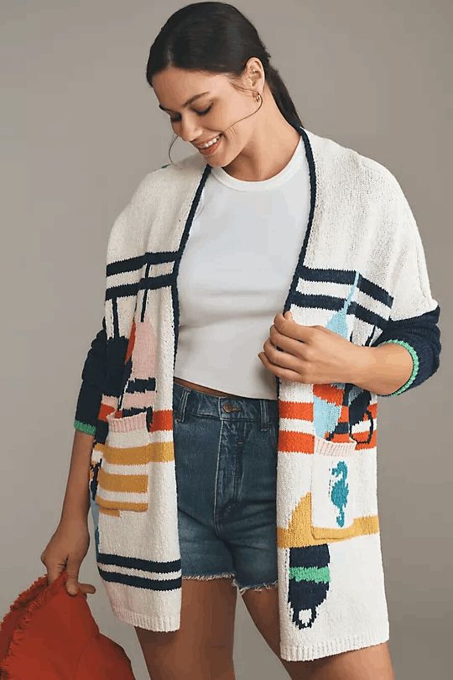 Anthropologie Maeve Nautical Buoy Knit Cardigan Sweater Women's Size XXS/XS